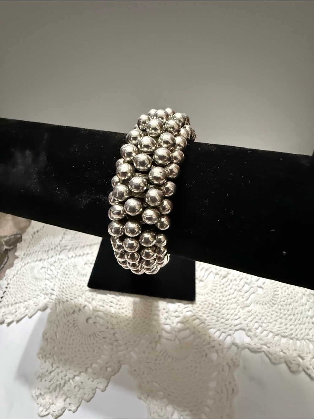 Silver Beaded Stretch Bracelet - Elegant Women's Jewelry